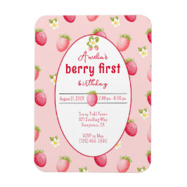 Berry First Birthday Strawberry-inbjudan Magnet