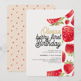 Berry First Birthday Strawberry Inbjudningar