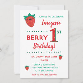 Berry First Birthday Strawberry Inbjudningar