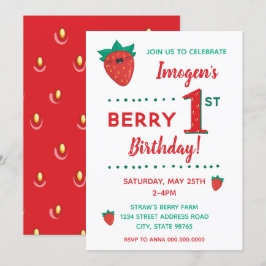 Berry First Birthday Strawberry Inbjudningar