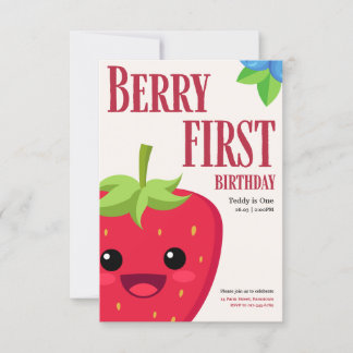 Berry First Birthday Strawberry Party Inbjudningar