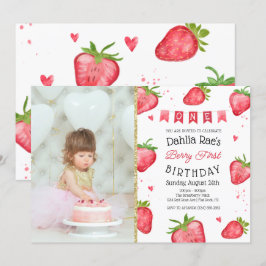 Berry First Birthday Strawberry Photo Inbjudningar