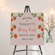 Berry First Birthday Strawberry Rosa Välkomstskylt