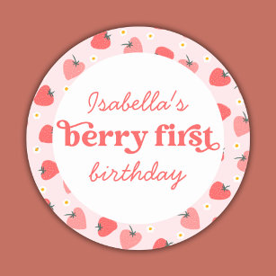 Berry First Birthday Strawberry Runt Klistermärke