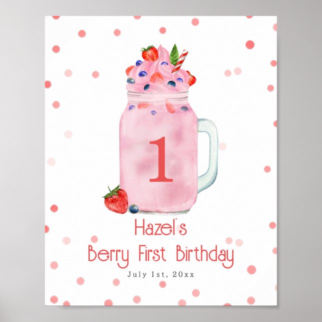 Berry First Birthday Strawberry Smoothie Poster (Framsidan)