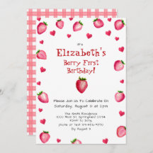 Berry First Birthday Strawberry Summer Gingham 1st