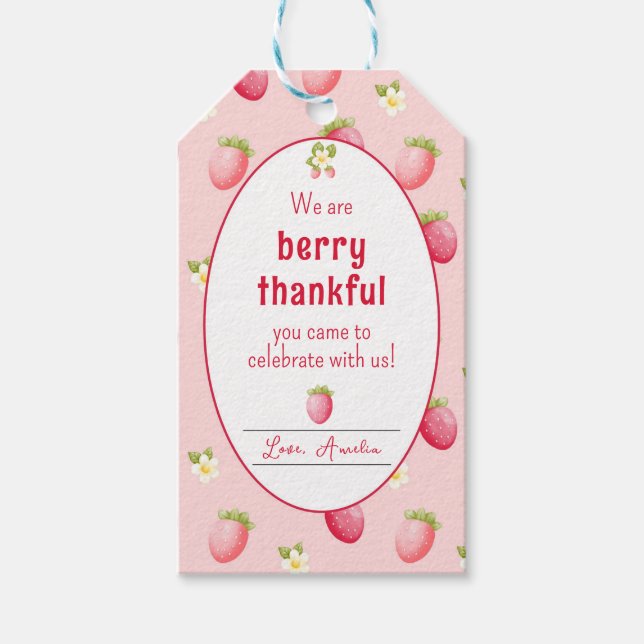 Berry First Birthday Strawberry Tack Favor Presentetikett (Framsidan)
