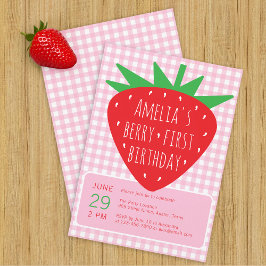 Berry First Birthday Summer Girl Strawberry Party Inbjudningar