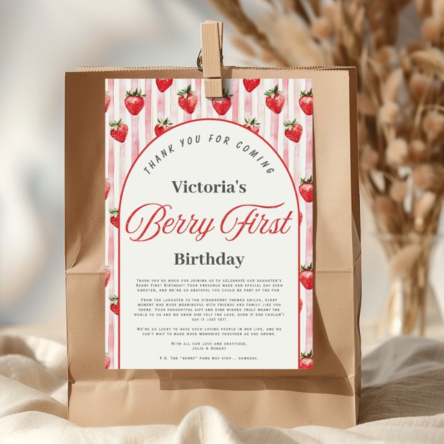 Berry First Birthday tackkort Inbjudningar (Skapare uppladdad)