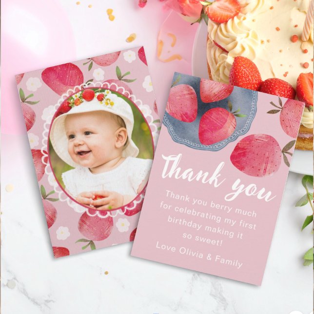 Berry First Birthday Thank You Card Tack Kort (Skapare uppladdad)