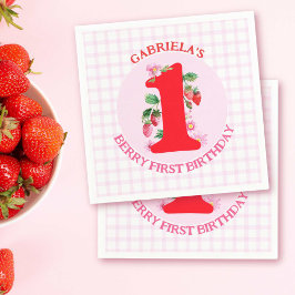 Berry First Birthday Watercolor Strawbär Pappersservett
