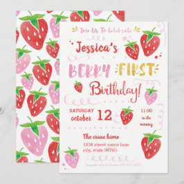 Berry First Birthday Watercolor Strawberry Party Inbjudningar
