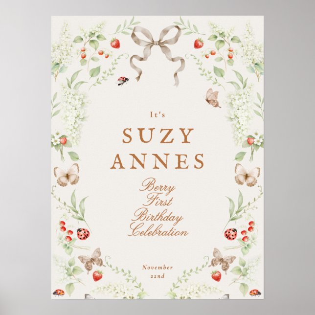 Berry First Birthday Welcome Sign Poster (Framsidan)