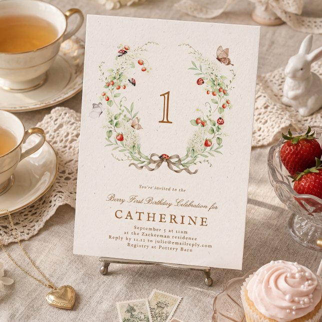 Berry First Birthday Wreath Garden Party Inbjudningar (Skapare uppladdad)