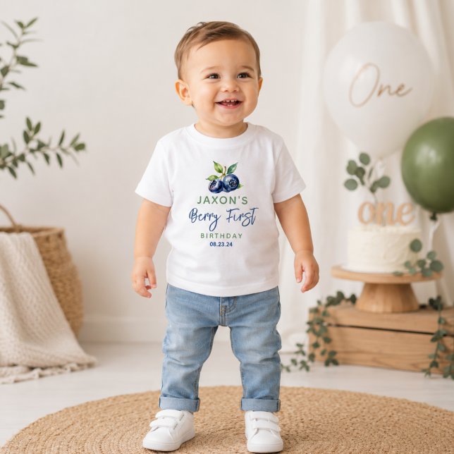 Berry First Blåbär 1-års födelsedagsfest T Shirt (Berry First Blueberry 1st Birthday Party Baby T-Shirt)