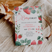 Berry First Blommigt 1:a födelsedagsinbjudan