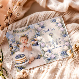 Berry First Blue Floral Garden 1st Birthday Tack Kort