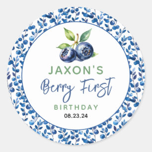 Berry First Blueberry 1:a födelsedagen Party Runt Klistermärke
