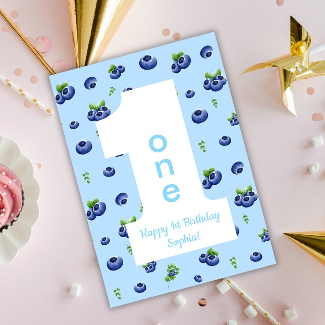 Berry First Blueberry Happy Birthday Card Kort (Skapare uppladdad)