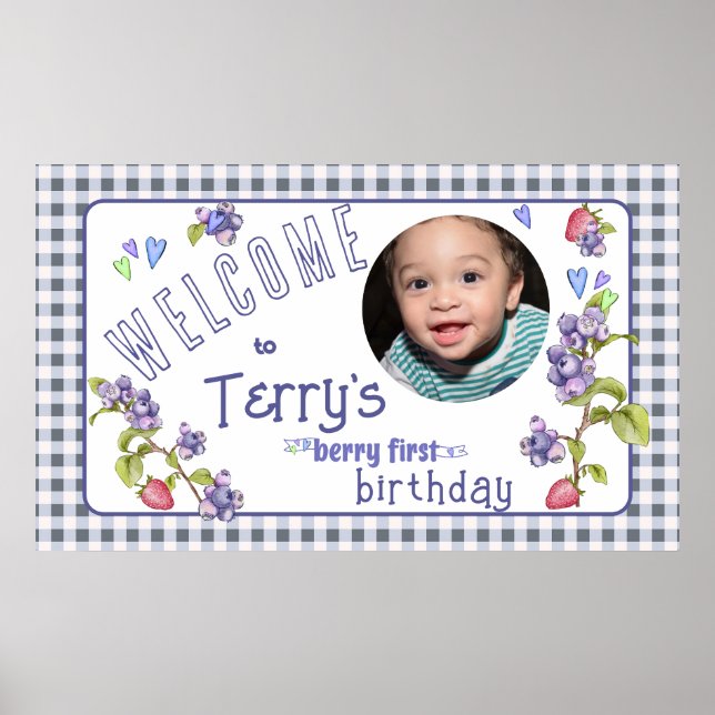 Berry First Boy's Birthday Banner Poster (Framsidan)