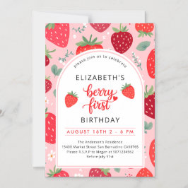 Berry First Cute 1:a födelsedag Jordgubbsflicka Magnetisk Inbjudningskort