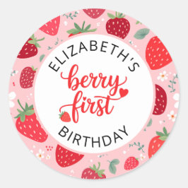 Berry First Cute 1:a födelsedag Jordgubbsflicka Runt Klistermärke