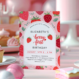 Berry First Cute 1:a födelsedag Jordgubbsfoto Inbjudningar