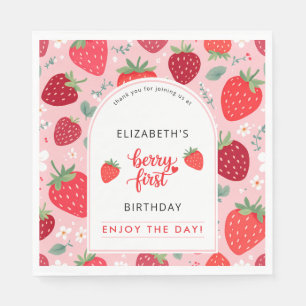 Berry First Cute 1st Birthday Girl's Strawberry Pappersservett