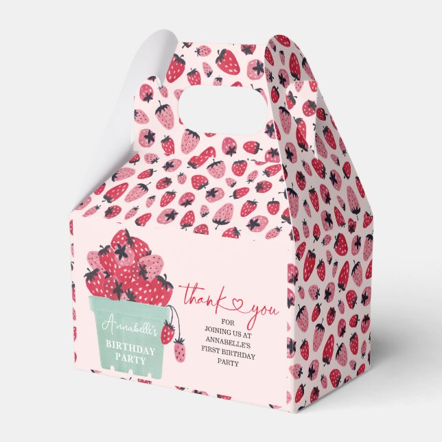 Berry First Födelsedagsfest inbjudan Strawberry Presentaskar (Framsidan Sidan)