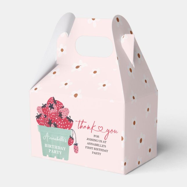 Berry First Födelsedagsfest inbjudan Strawberry Presentaskar (Framsidan Sidan)