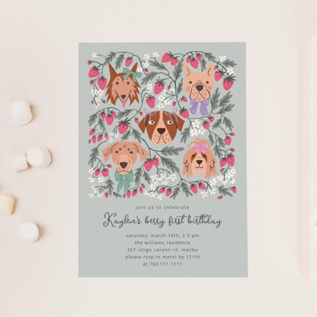 Berry First Födelsedagsfest | Jordgubbar Hundar Inbjudningar (Skapare uppladdad)