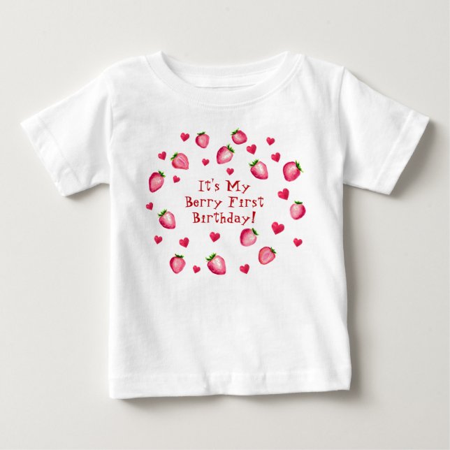 Berry First Födelsedagsfest Strawberry Hearts T Shirt (Framsida)