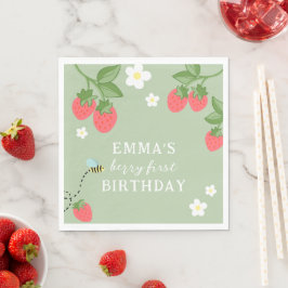 Berry First Girls Strawberry Första Födelsedagsfes Pappersservett
