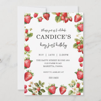 Berry First Invitation for Birthday Fruit Party Inbjudningar