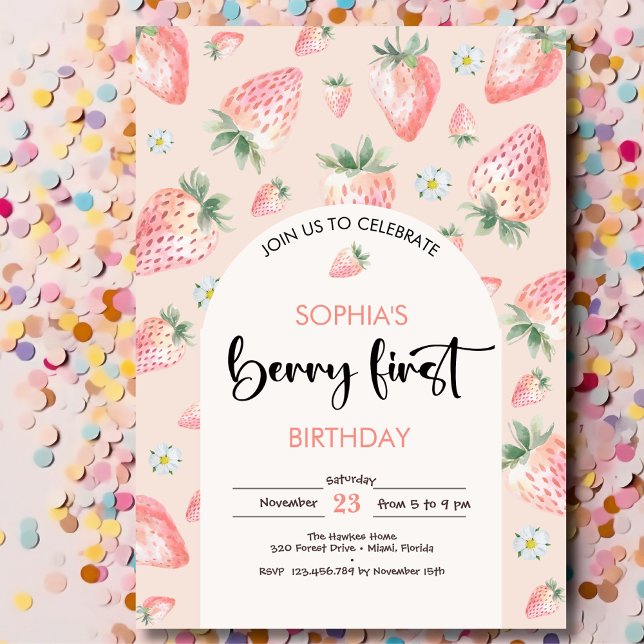 Berry first jordgberry barns födelsedag inbjudningar (Skapare uppladdad)