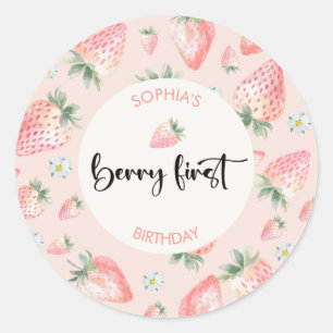 Berry first jordgberry barns födelsedag runt klistermärke