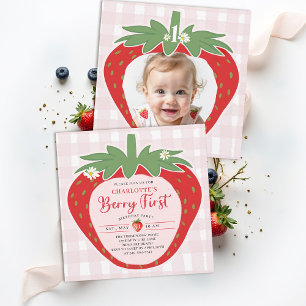 Berry First Jordgubb Söt Foto 1-årsdag Inbjudningar