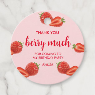 Berry First Jordgubbar 1:a födelsedag rosa Gåvor Etiketter