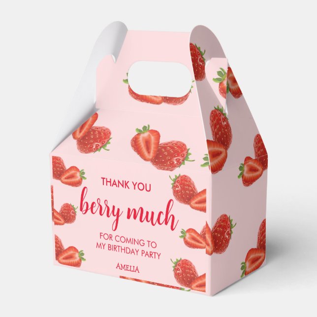 Berry First | Jordgubbar 1:a födelsedag rosa Presentaskar (Framsidan Sidan)