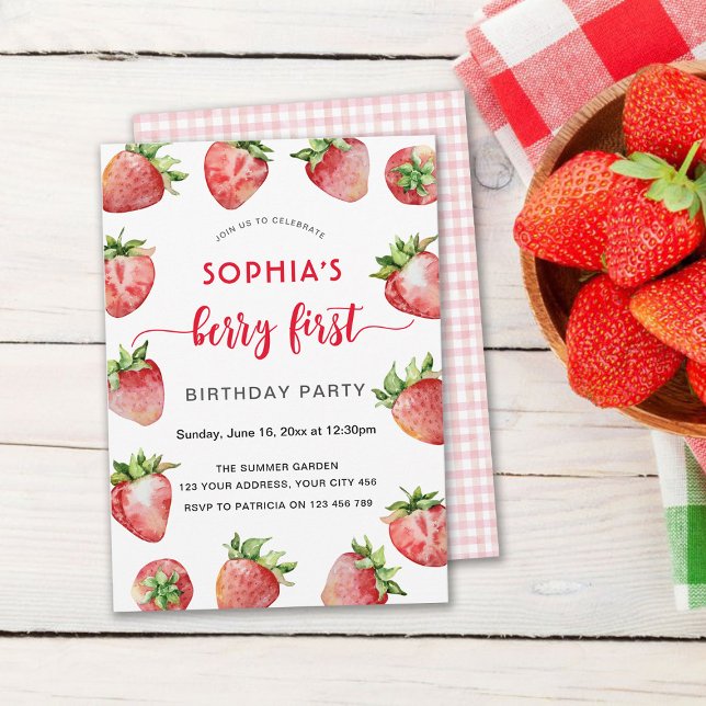 Berry First Jordgubbs Födelsedag Inbjudningar (Skapare uppladdad)