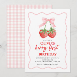 Berry First Jordgubbs Rosa Båge 1-årsdag Inbjudningar