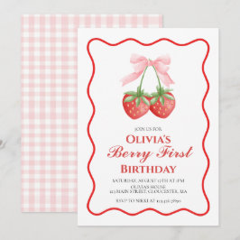 Berry First Jordgubbs Rosa Båge 1-årsdag Inbjudningar