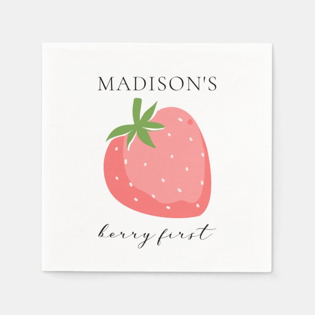 Berry First Papper Napkins Strawberry Party Decor Pappersservett (Framsidan)