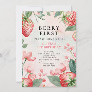 Berry First Rosa Blommigt 1:a födelsedagsinbjudan Inbjudningar