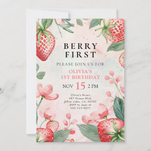 Berry First Rosa Blommigt 1:a födelsedagsinbjudan Inbjudningar