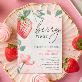 Berry First Rosa Blommigt 1:a födelsedagsinbjudan Inbjudningar