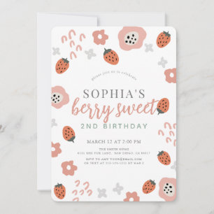 Berry First Rosa Strawberry Girl Birthday Inbjudningar