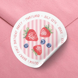 Berry First Strawbär Girl 1:a födelsedagen Party Runt Klistermärke