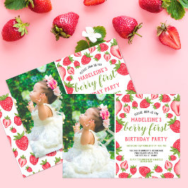 Berry First Strawberry 1:a födelsedag Anpassningsb Inbjudningar