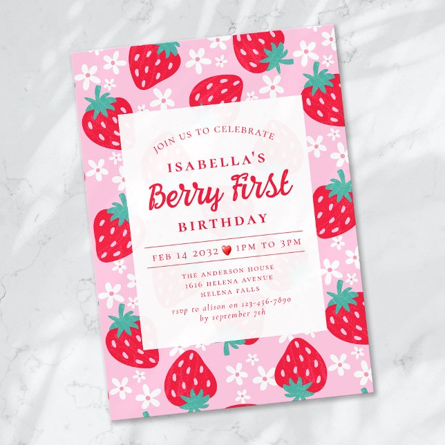 Berry First Strawberry 1:a födelsedag Party Inbjudningar (Skapare uppladdad)
